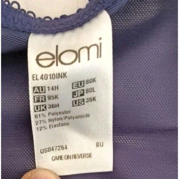 Elomi Bra Sz 36K Navy Carmen Unlined Underwire Style 4010 Lace Full Coverage - Picture 4 of 5